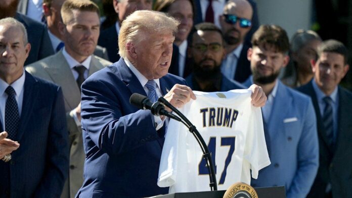 Donald Trump Dodgers Jersey Rose Garden 696x392